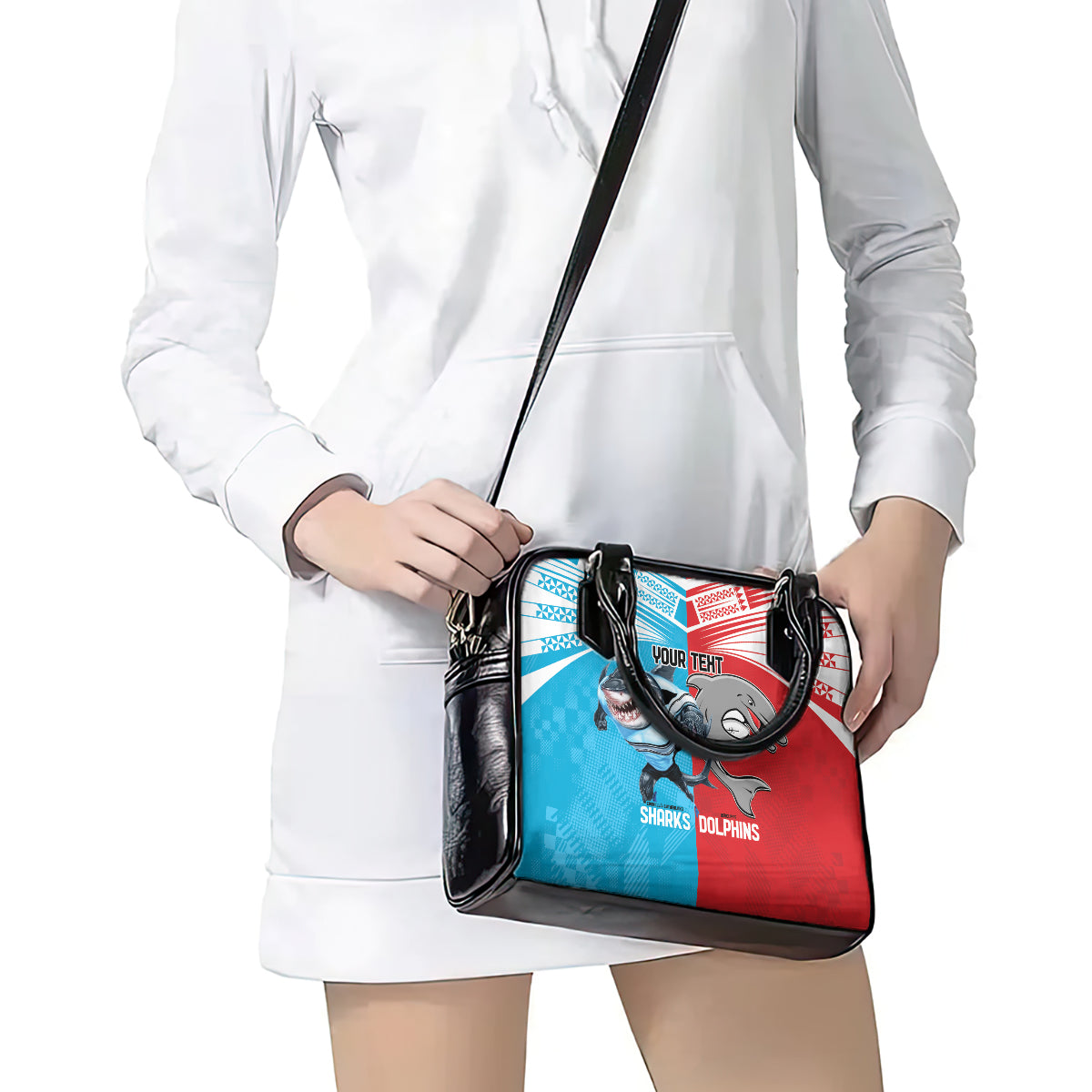 Custom Dolphins and Shark Shoulder Handbag Together Sporty Style