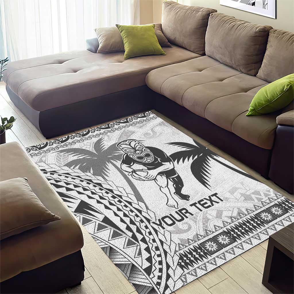 Custom Fiji Black Fern Area Rug Maori Warroir with Fijian Masi Pattern