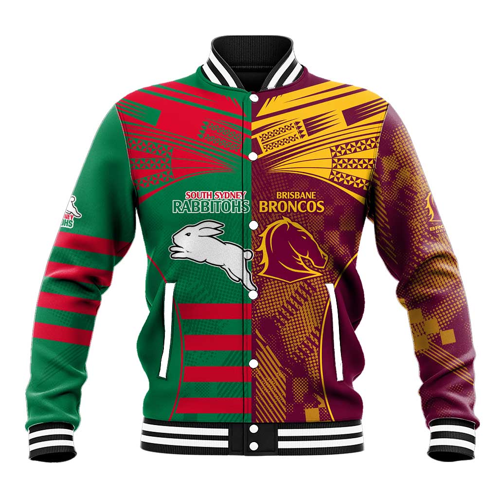 Custom NRL Rabbitohs and Broncos Baseball Jacket Sporty Style