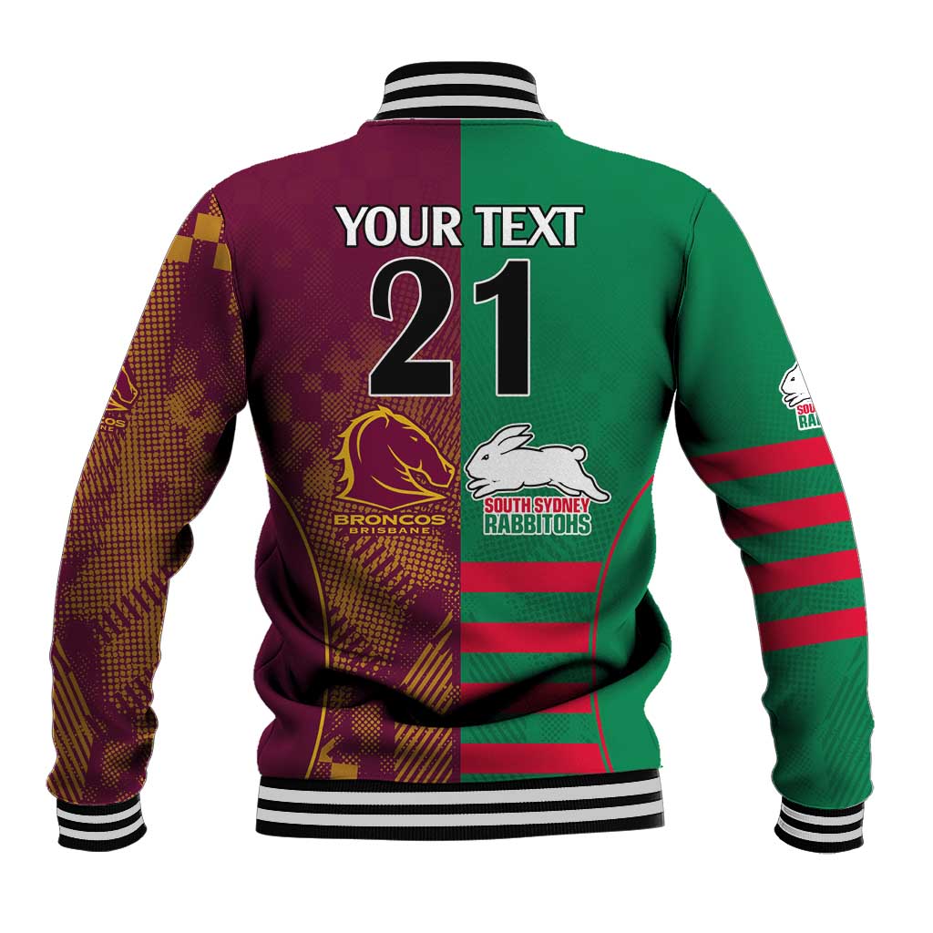 Custom NRL Rabbitohs and Broncos Baseball Jacket Sporty Style