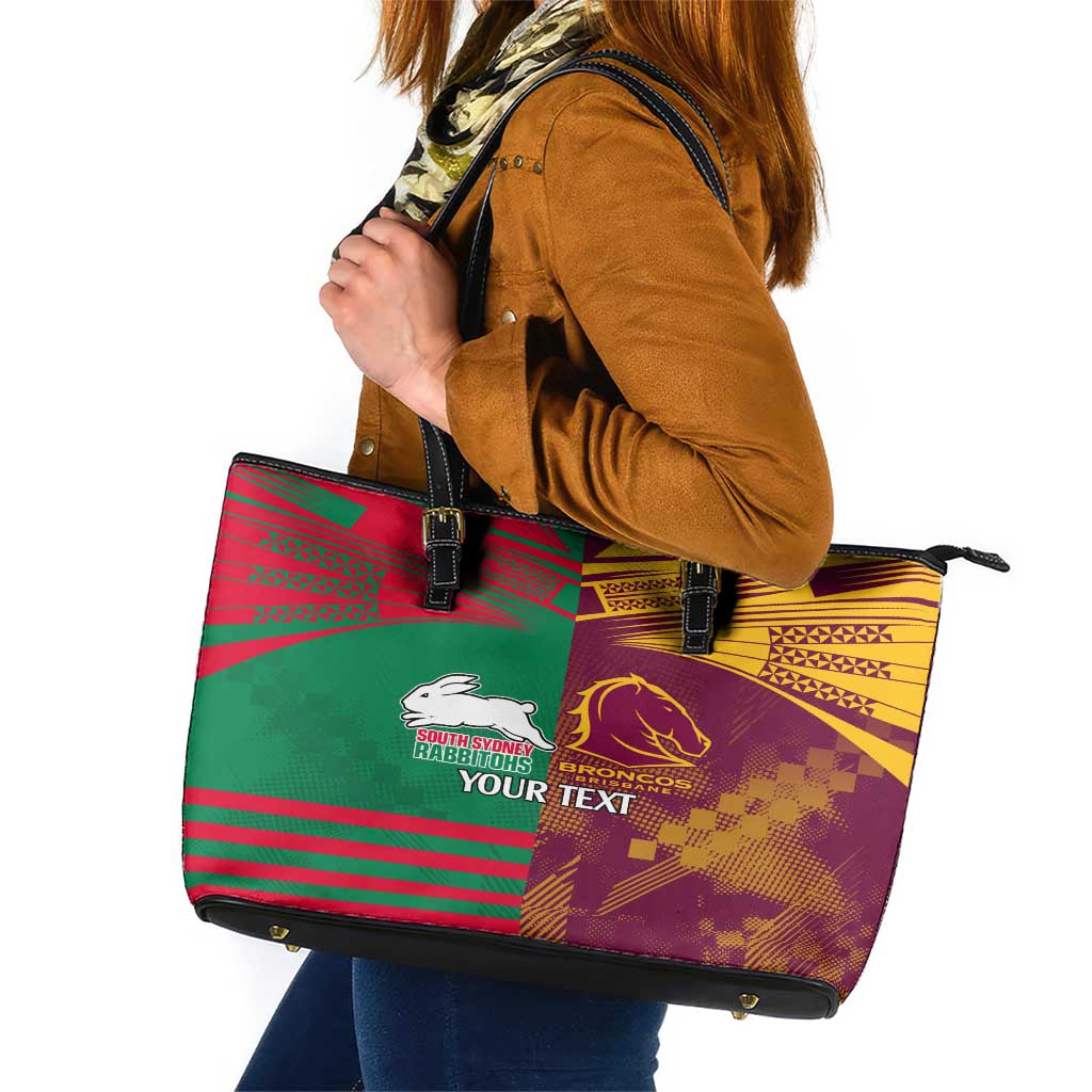 Custom NRL Rabbitohs and Broncos Leather Tote Bag Sporty Style