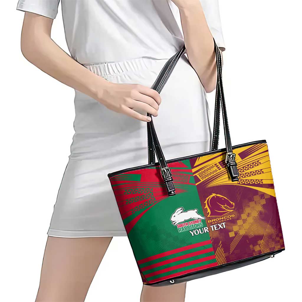 Custom NRL Rabbitohs and Broncos Leather Tote Bag Sporty Style