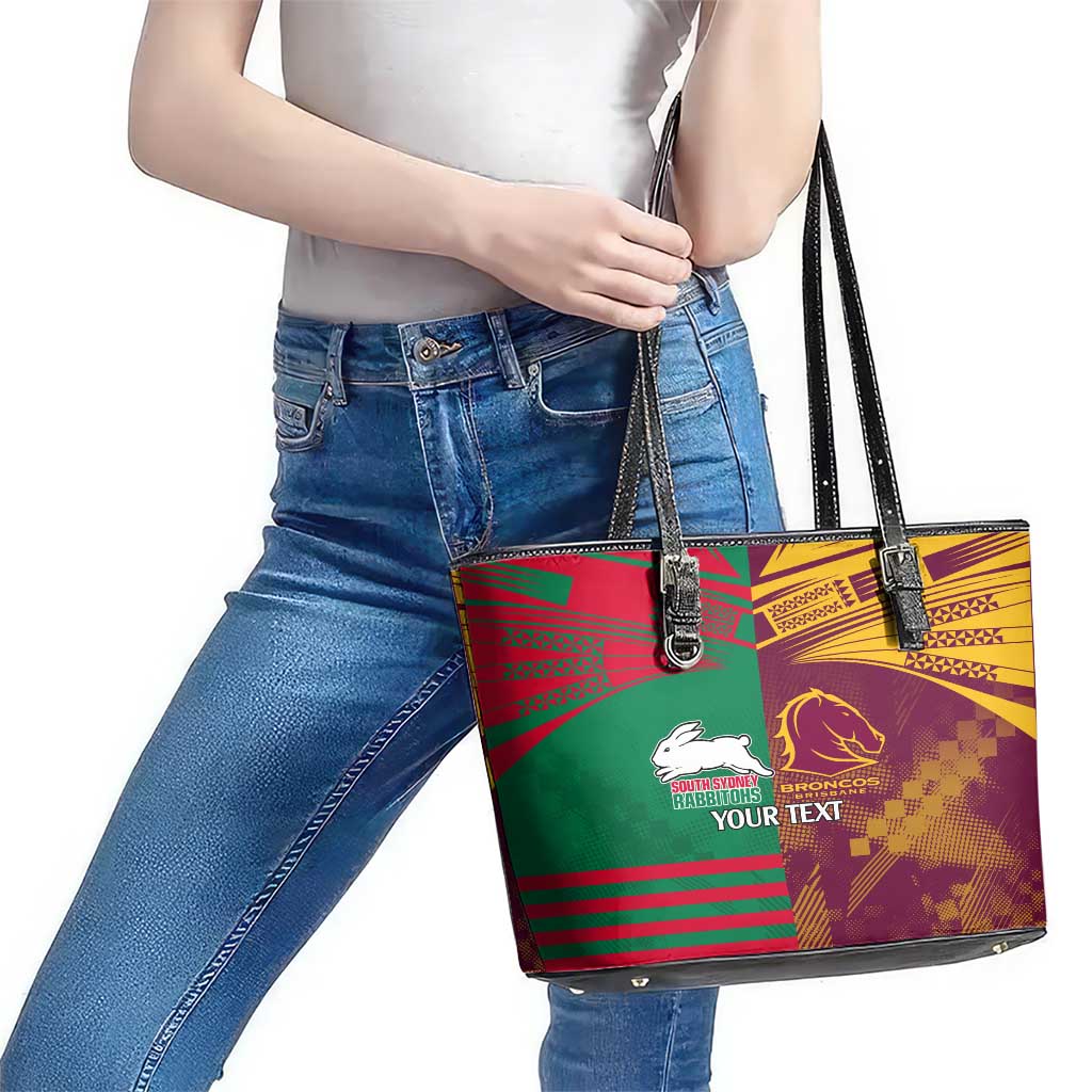 Custom NRL Rabbitohs and Broncos Leather Tote Bag Sporty Style