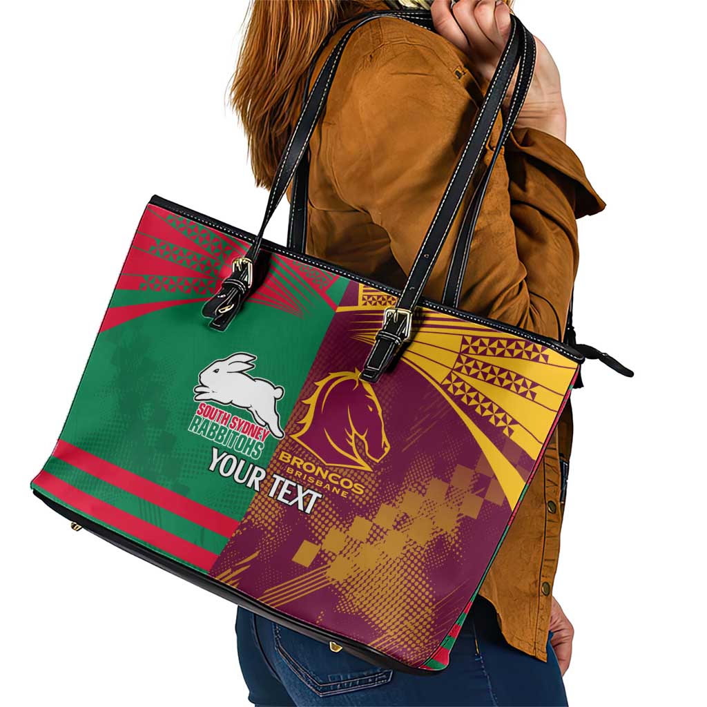 Custom NRL Rabbitohs and Broncos Leather Tote Bag Sporty Style