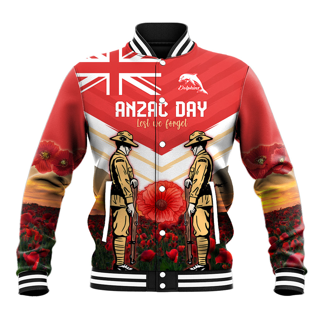 Custom Dolphins Rugby ANZAC Day Baseball Jacket Soldiers Poppy Field 2024