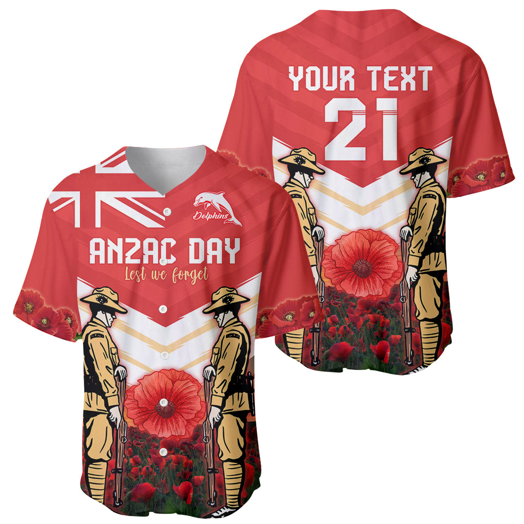 Custom Dolphins Rugby ANZAC Day Baseball Jersey Soldiers Poppy Field 2024