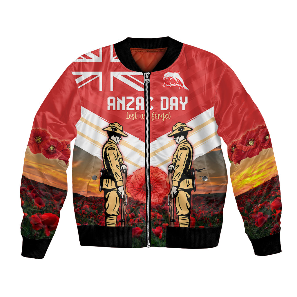 Custom Dolphins Rugby ANZAC Day Bomber Jacket Soldiers Poppy Field 2024