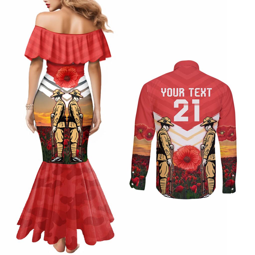 Custom Dolphins Rugby ANZAC Day Couples Matching Mermaid Dress and Long Sleeve Button Shirt Soldiers Poppy Field 2024