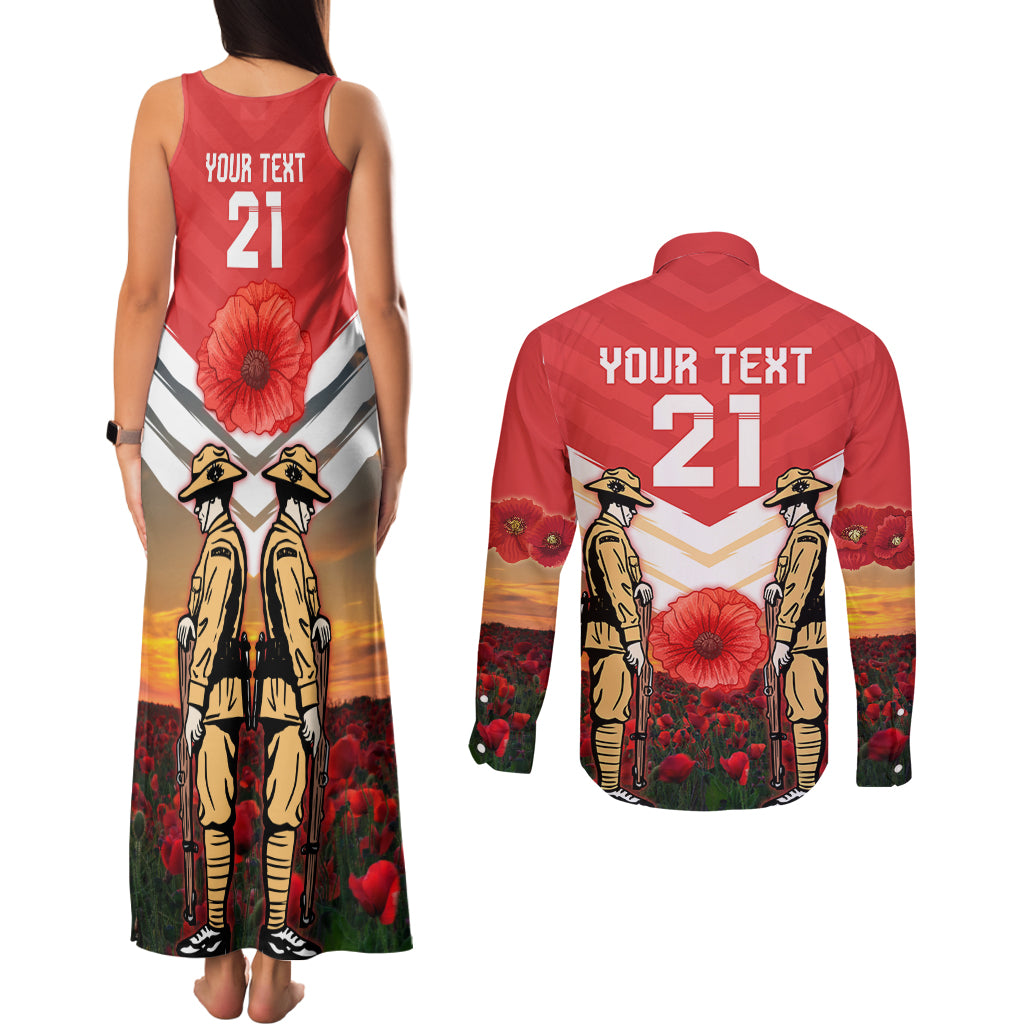 Custom Dolphins Rugby ANZAC Day Couples Matching Tank Maxi Dress and Long Sleeve Button Shirt Soldiers Poppy Field 2024