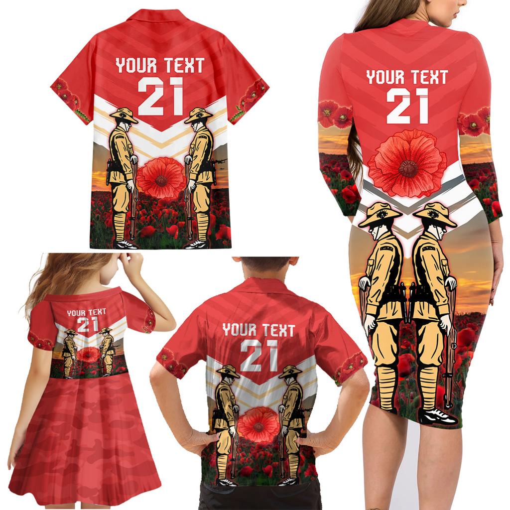 Custom Dolphins Rugby ANZAC Day Family Matching Long Sleeve Bodycon Dress and Hawaiian Shirt Soldiers Poppy Field 2024