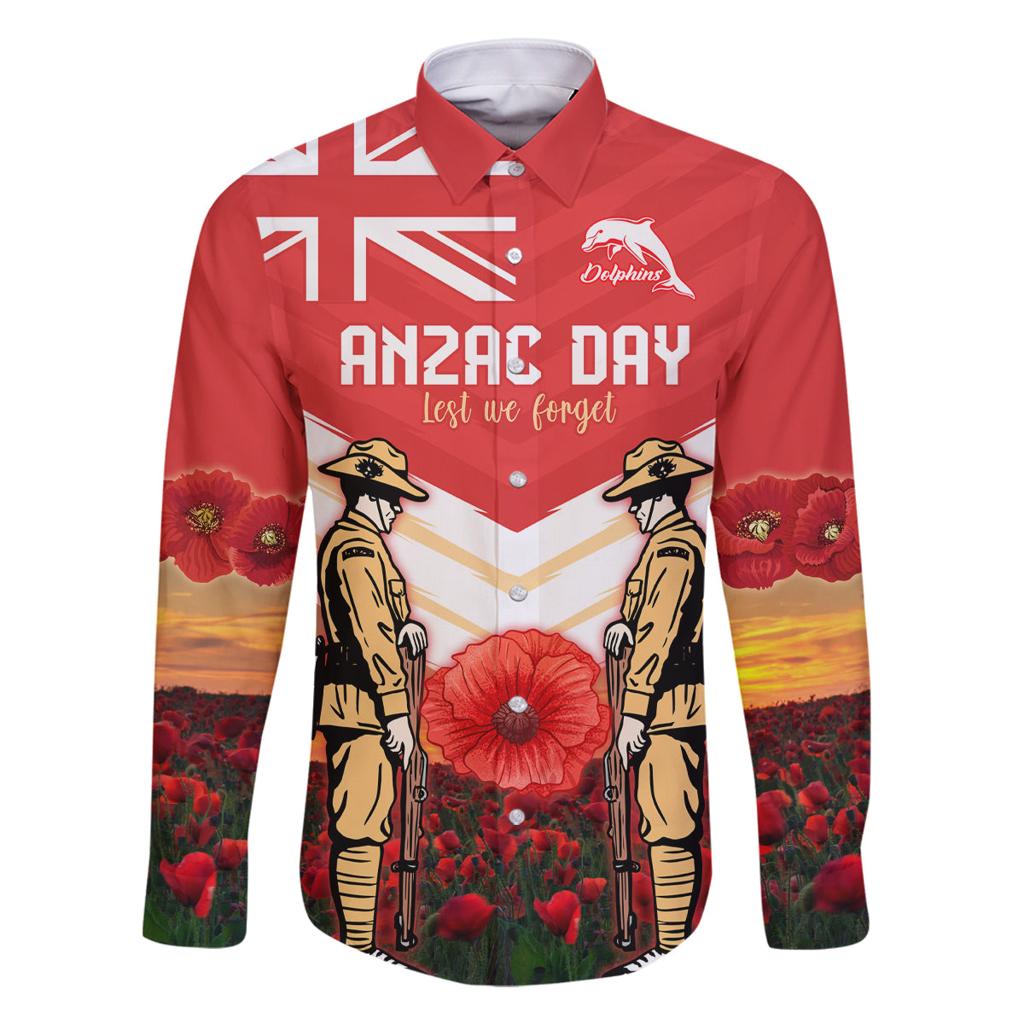 Custom Dolphins Rugby ANZAC Day Family Matching Off Shoulder Maxi Dress and Hawaiian Shirt Soldiers Poppy Field 2024