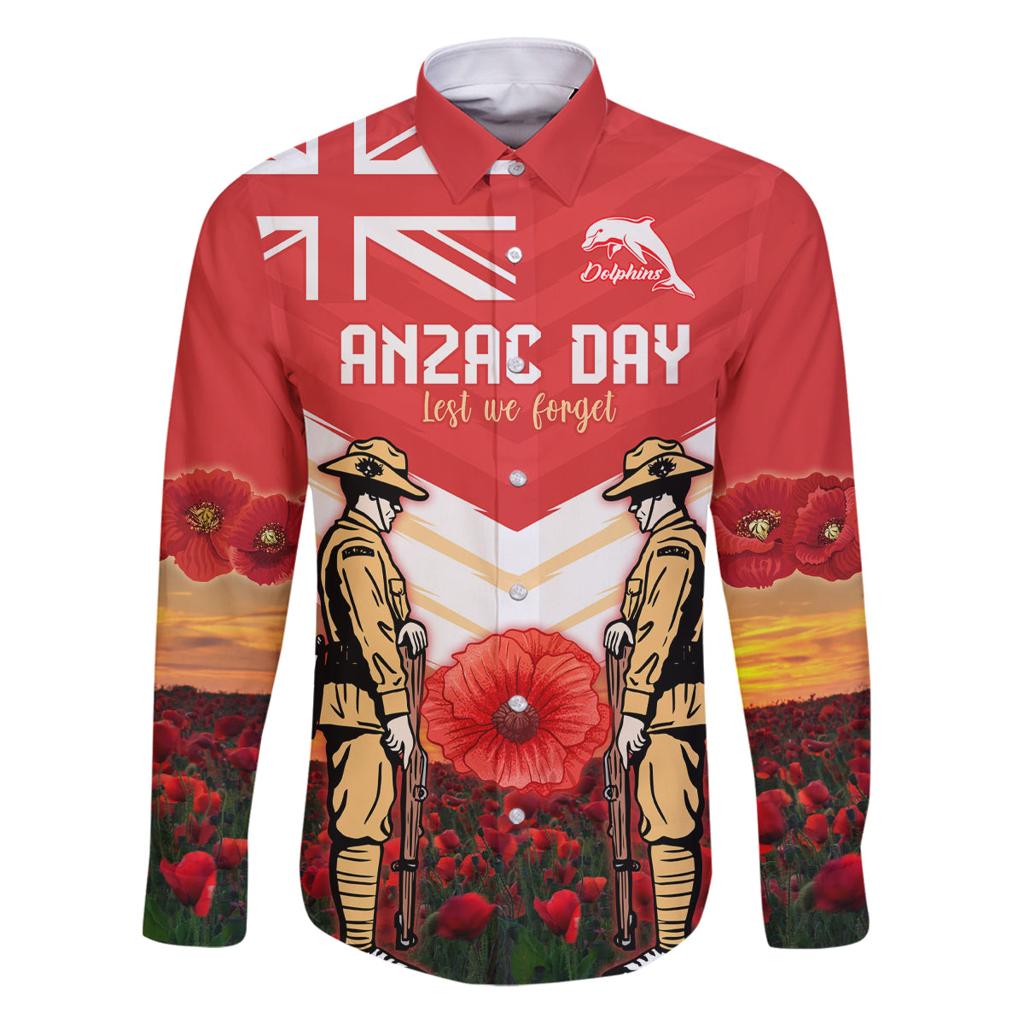 Custom Dolphins Rugby ANZAC Day Family Matching Puletasi and Hawaiian Shirt Soldiers Poppy Field 2024