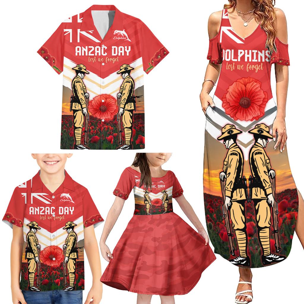 Custom Dolphins Rugby ANZAC Day Family Matching Summer Maxi Dress and Hawaiian Shirt Soldiers Poppy Field 2024