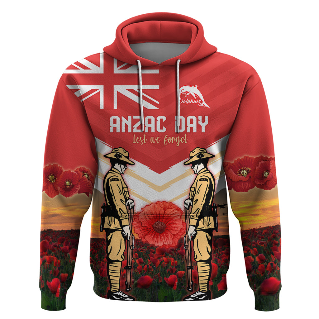 Custom Dolphins Rugby ANZAC Day Hoodie Soldiers Poppy Field 2024