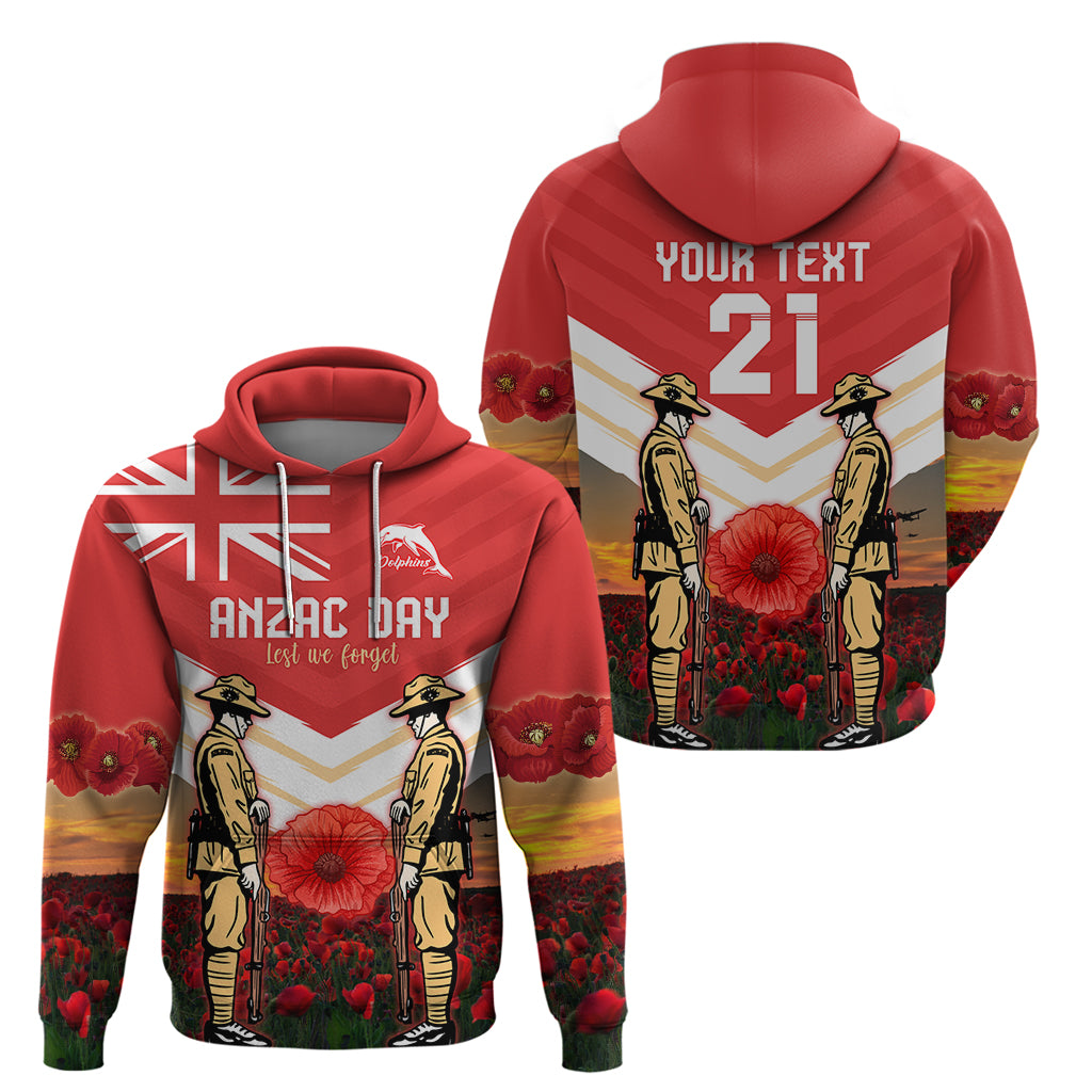 Custom Dolphins Rugby ANZAC Day Hoodie Soldiers Poppy Field 2024