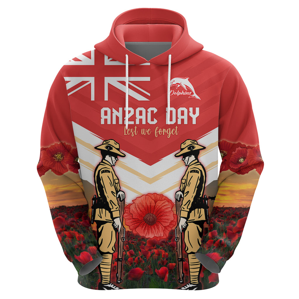 Custom Dolphins Rugby ANZAC Day Hoodie Soldiers Poppy Field 2024