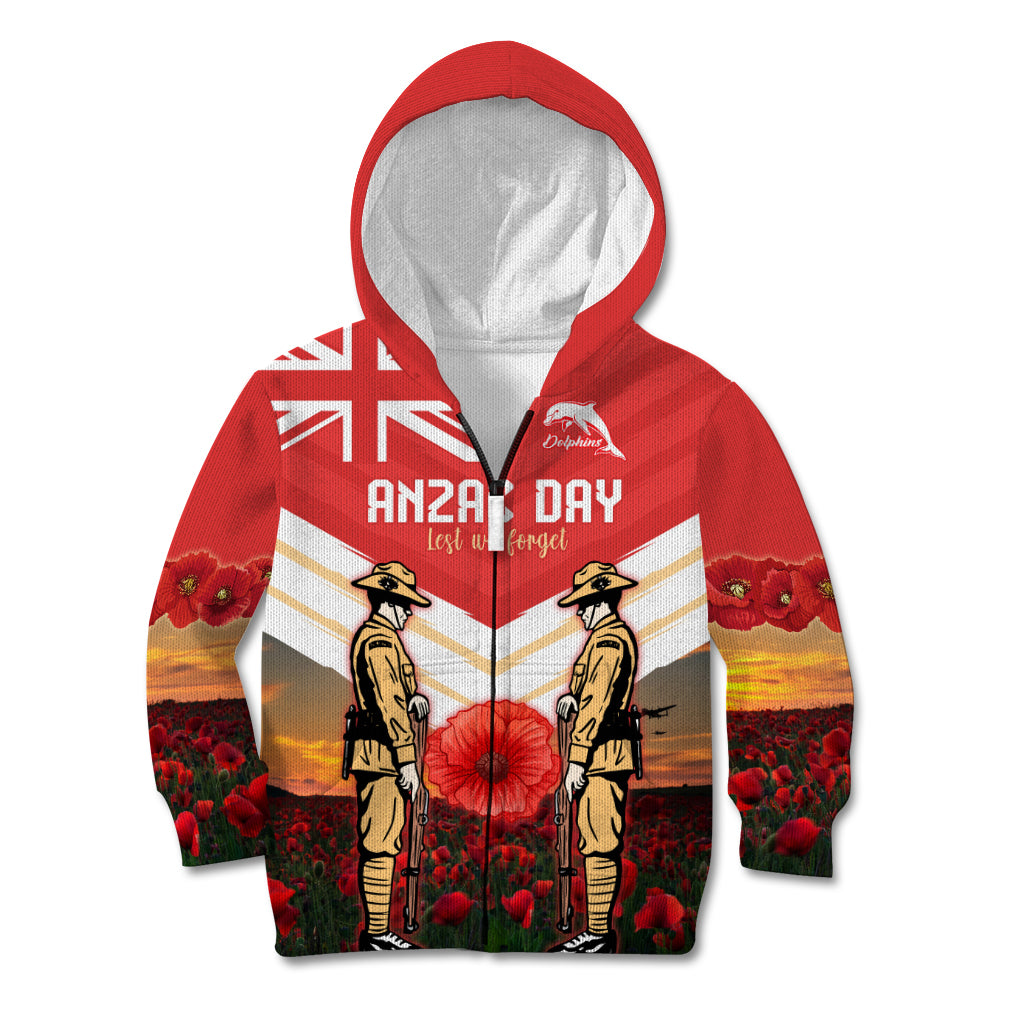 Custom Dolphins Rugby ANZAC Day Kid Hoodie Soldiers Poppy Field 2024