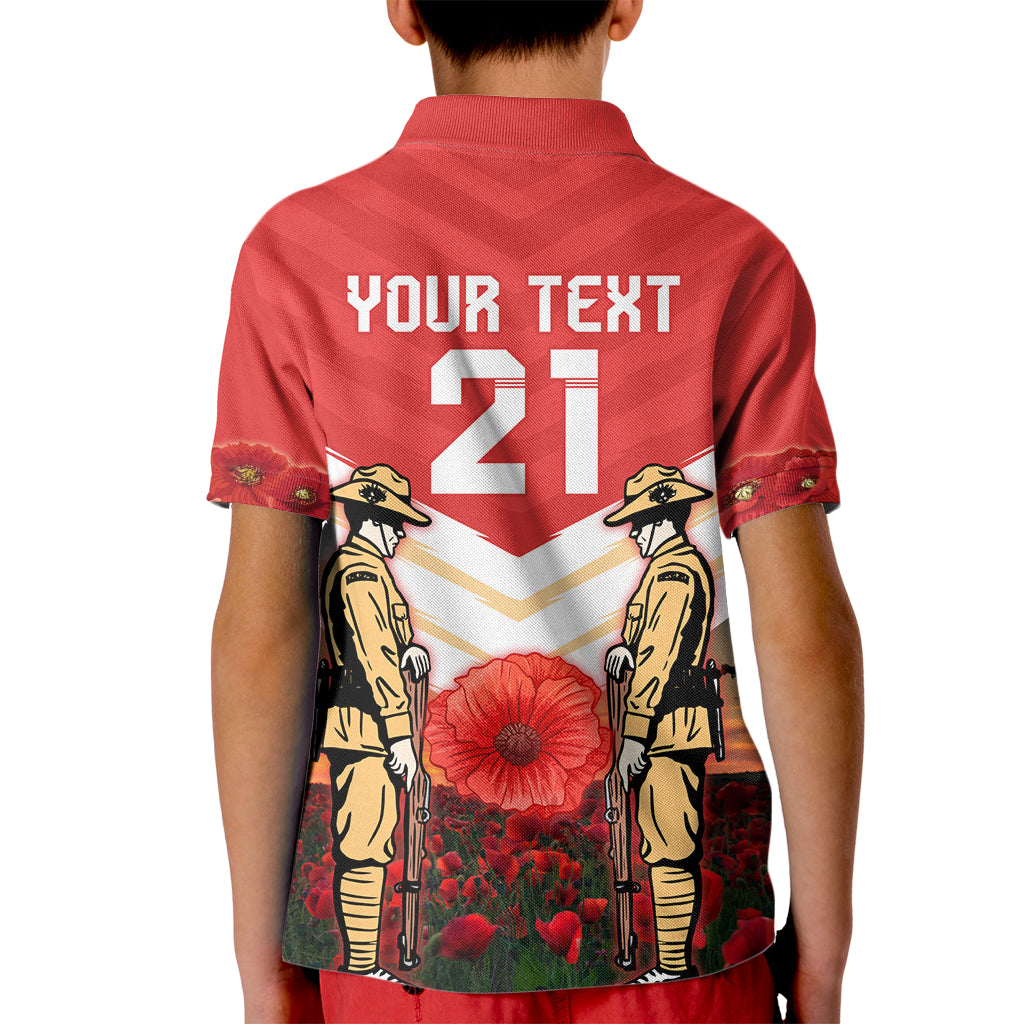 Custom Dolphins Rugby ANZAC Day Kid Polo Shirt Soldiers Poppy Field 2024