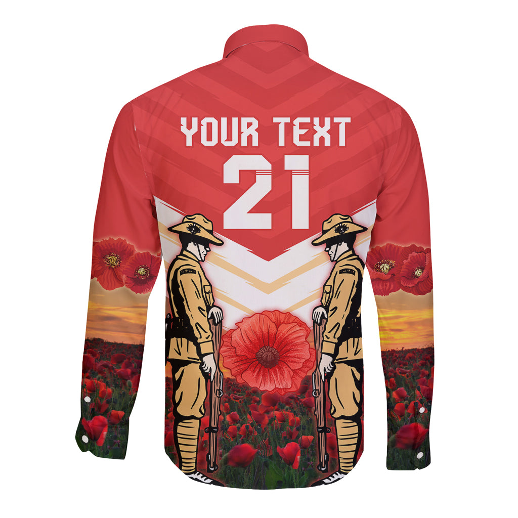 Custom Dolphins Rugby ANZAC Day Long Sleeve Button Shirt Soldiers Poppy Field 2024