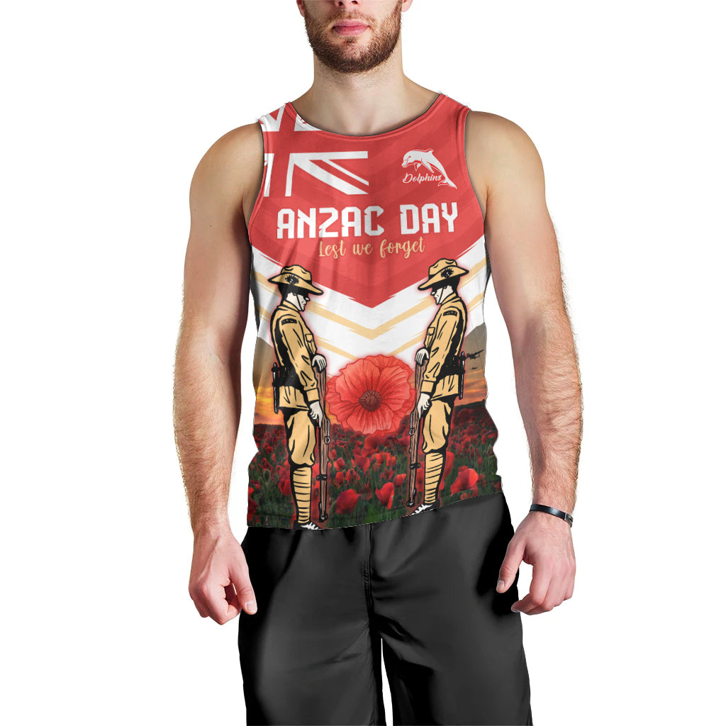 Custom Dolphins Rugby ANZAC Day Men Tank Top Soldiers Poppy Field 2024