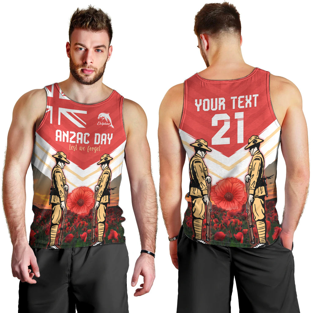 Custom Dolphins Rugby ANZAC Day Men Tank Top Soldiers Poppy Field 2024