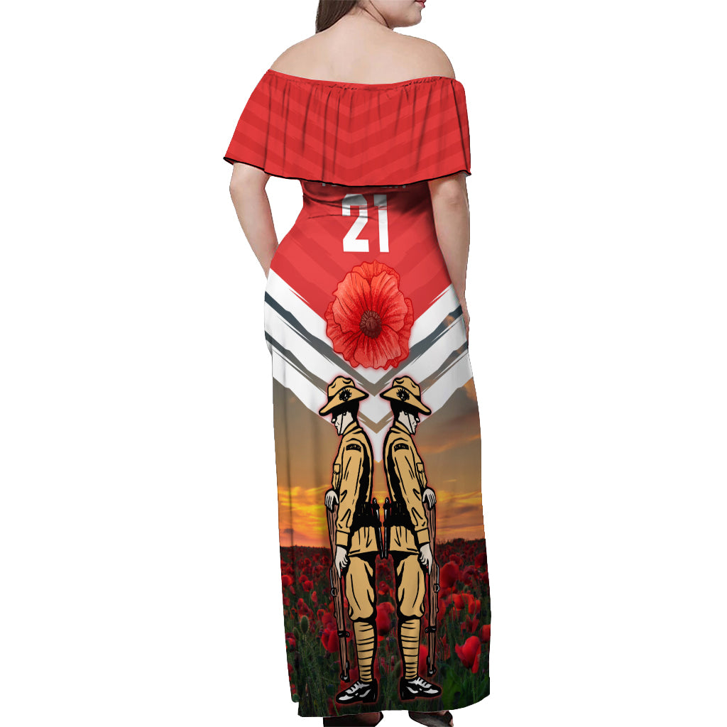 Custom Dolphins Rugby ANZAC Day Off Shoulder Maxi Dress Soldiers Poppy Field 2024