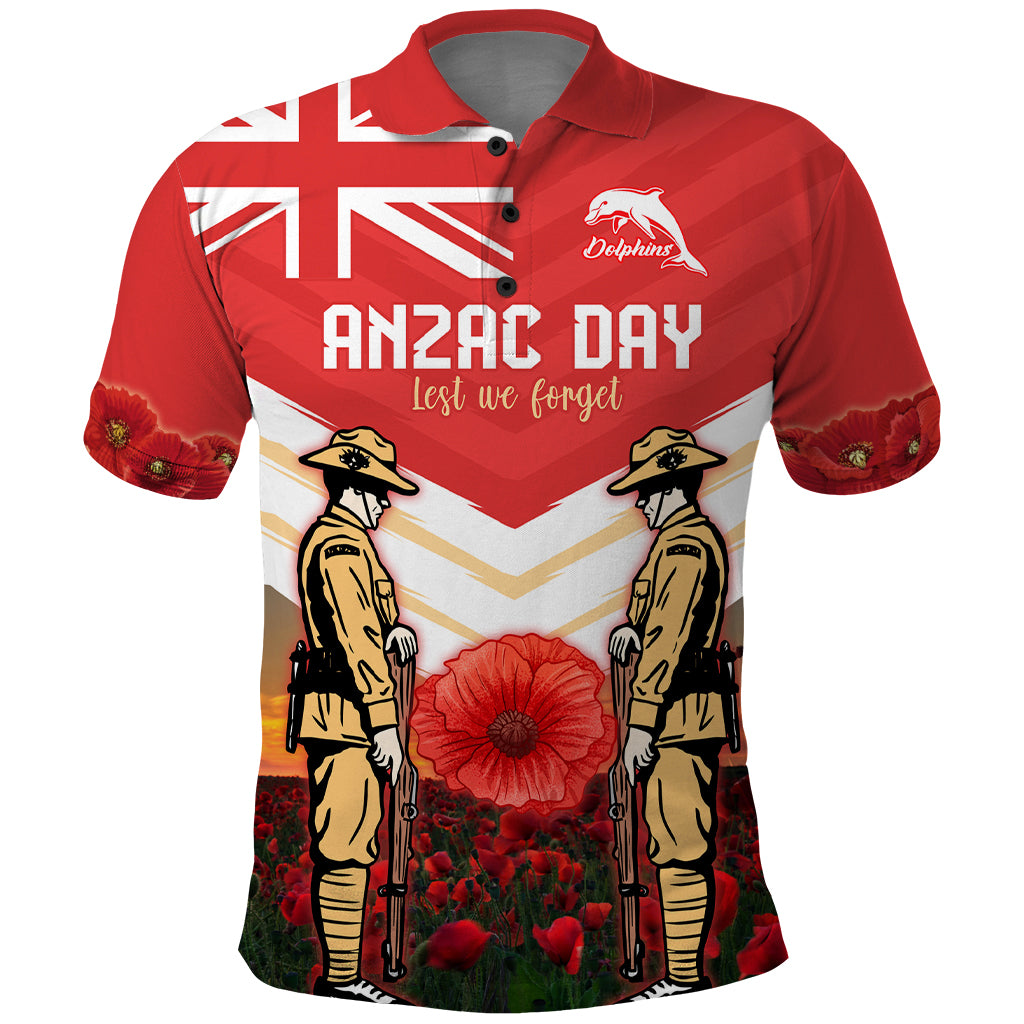 Custom Dolphins Rugby ANZAC Day Polo Shirt Soldiers Poppy Field 2024