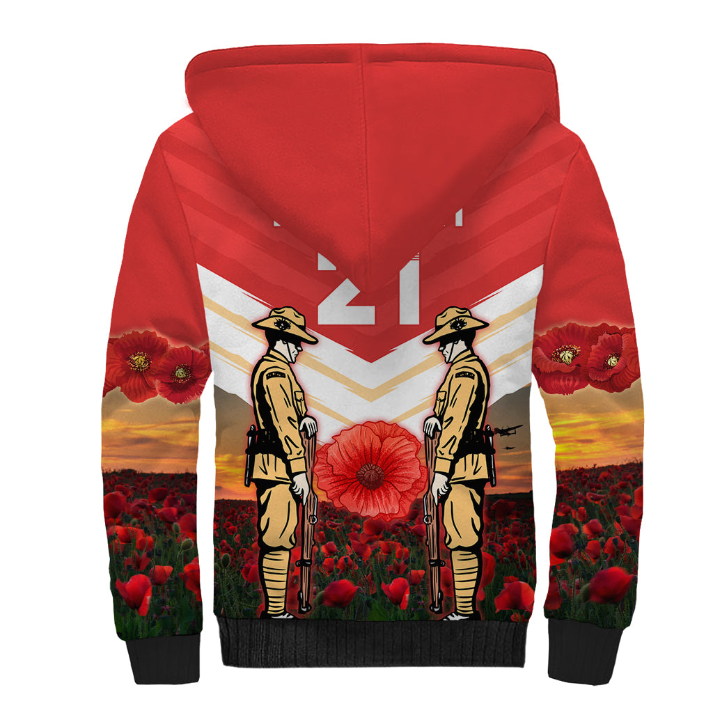 Custom Dolphins Rugby ANZAC Day Sherpa Hoodie Soldiers Poppy Field 2024