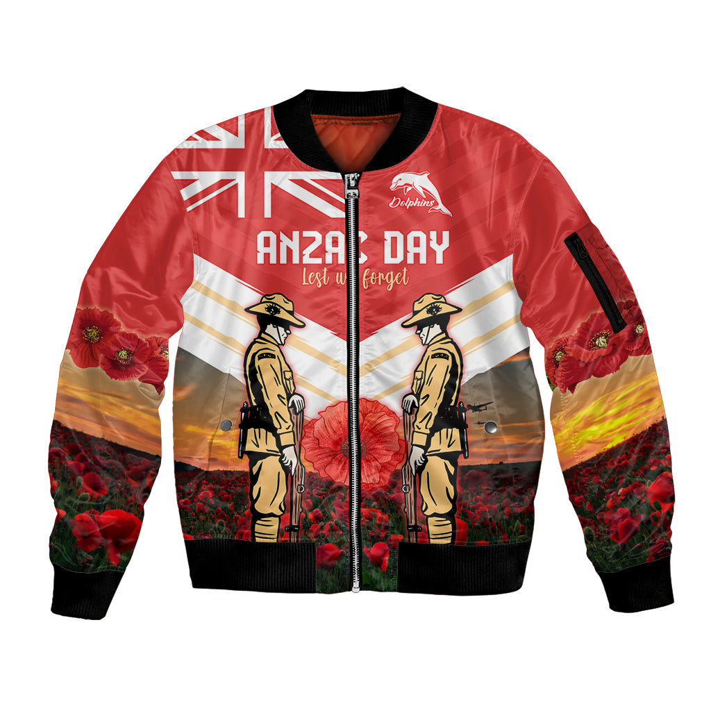 Custom Dolphins Rugby ANZAC Day Sleeve Zip Bomber Jacket Soldiers Poppy Field 2024