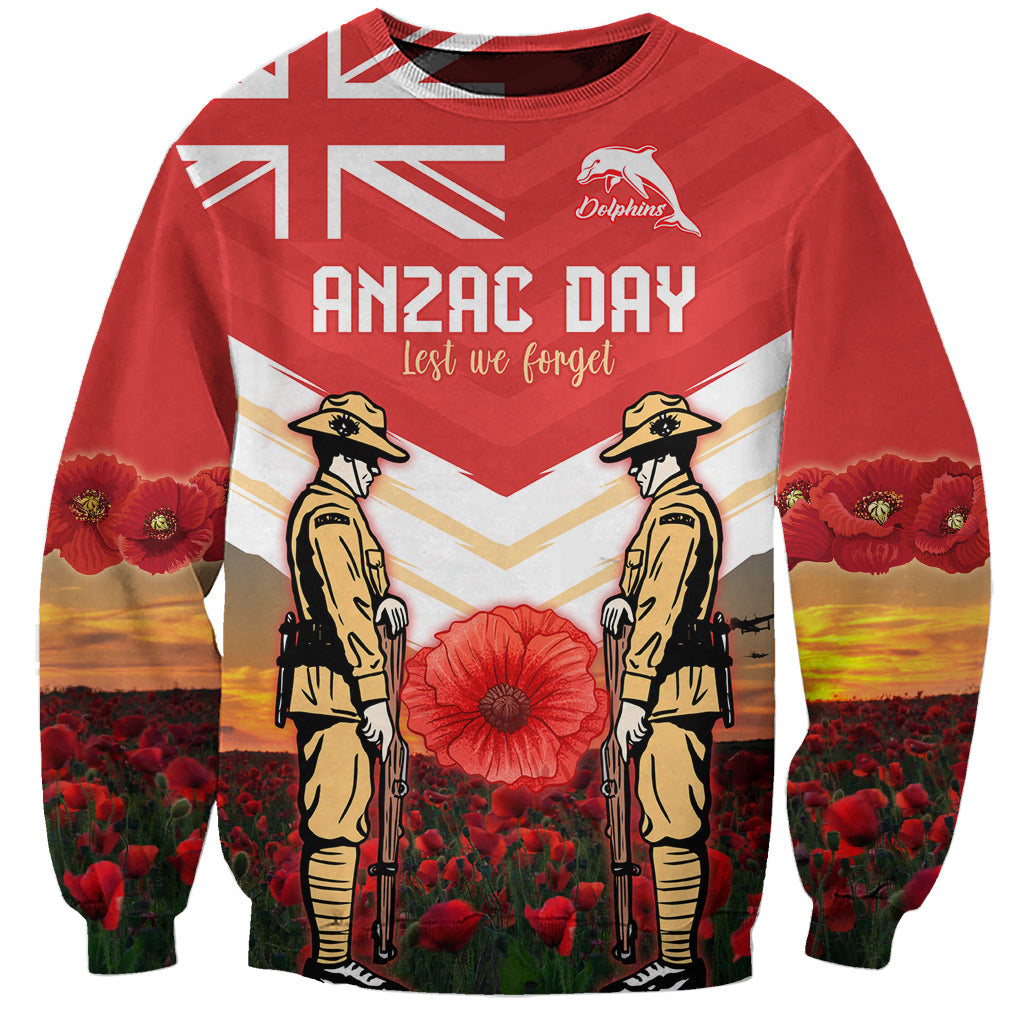 Custom Dolphins Rugby ANZAC Day Sweatshirt Soldiers Poppy Field 2024