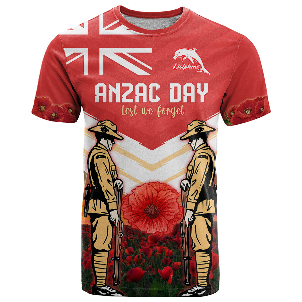 Custom Dolphins Rugby ANZAC Day T Shirt Soldiers Poppy Field 2024