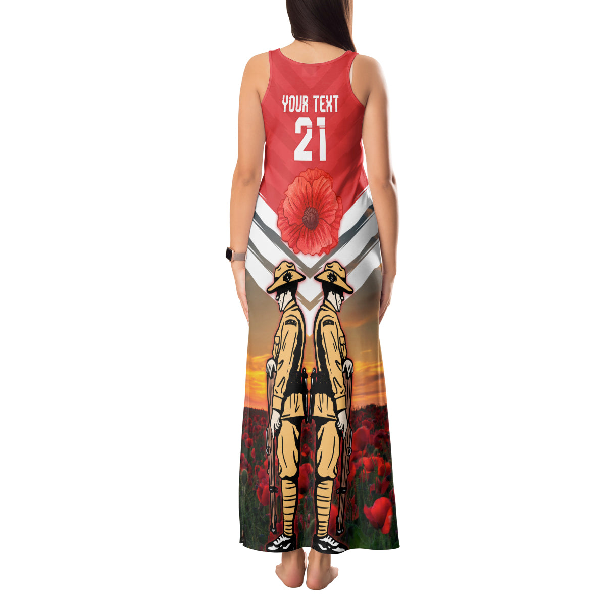 Custom Dolphins Rugby ANZAC Day Tank Maxi Dress Soldiers Poppy Field 2024