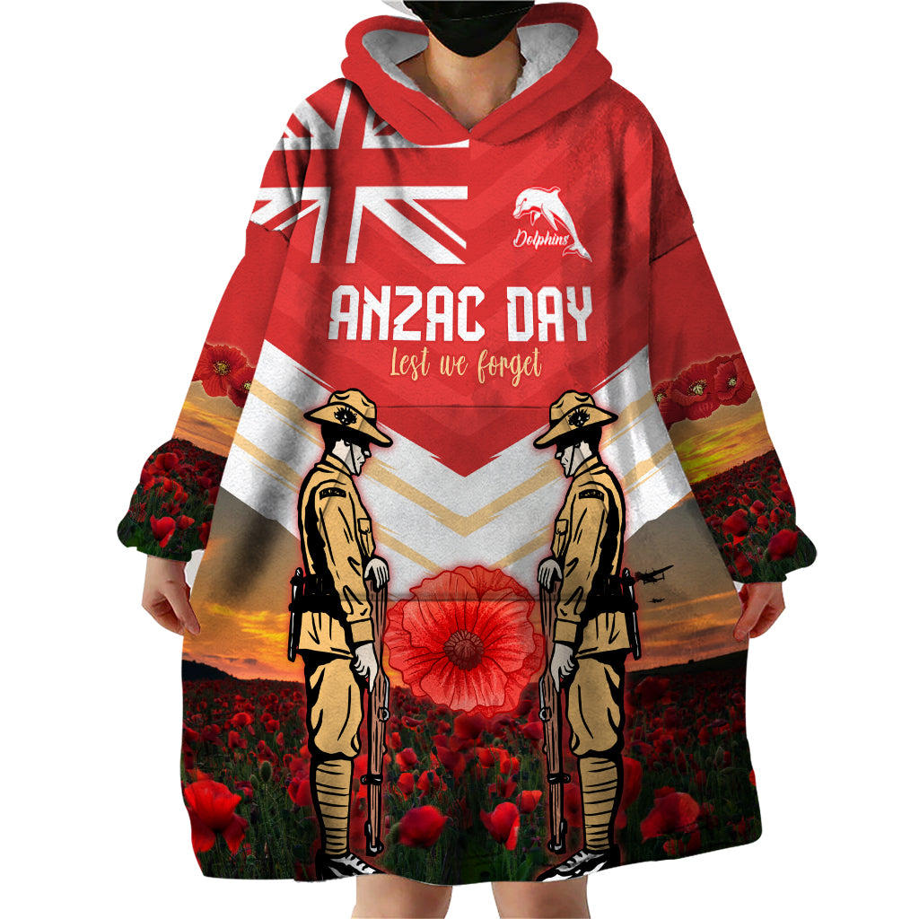 Custom Dolphins Rugby ANZAC Day Wearable Blanket Hoodie Soldiers Poppy Field 2024