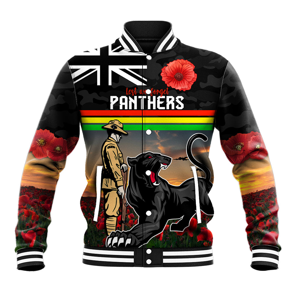 Custom Panthers Rugby ANZAC Day Baseball Jacket Soldiers Poppy Field 2024