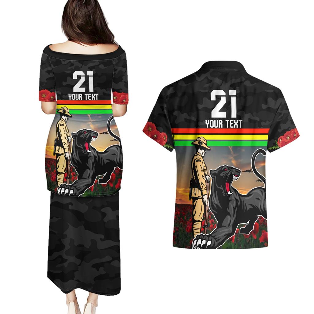 Custom Panthers Rugby ANZAC Day Couples Matching Puletasi and Hawaiian Shirt Soldiers Poppy Field 2024