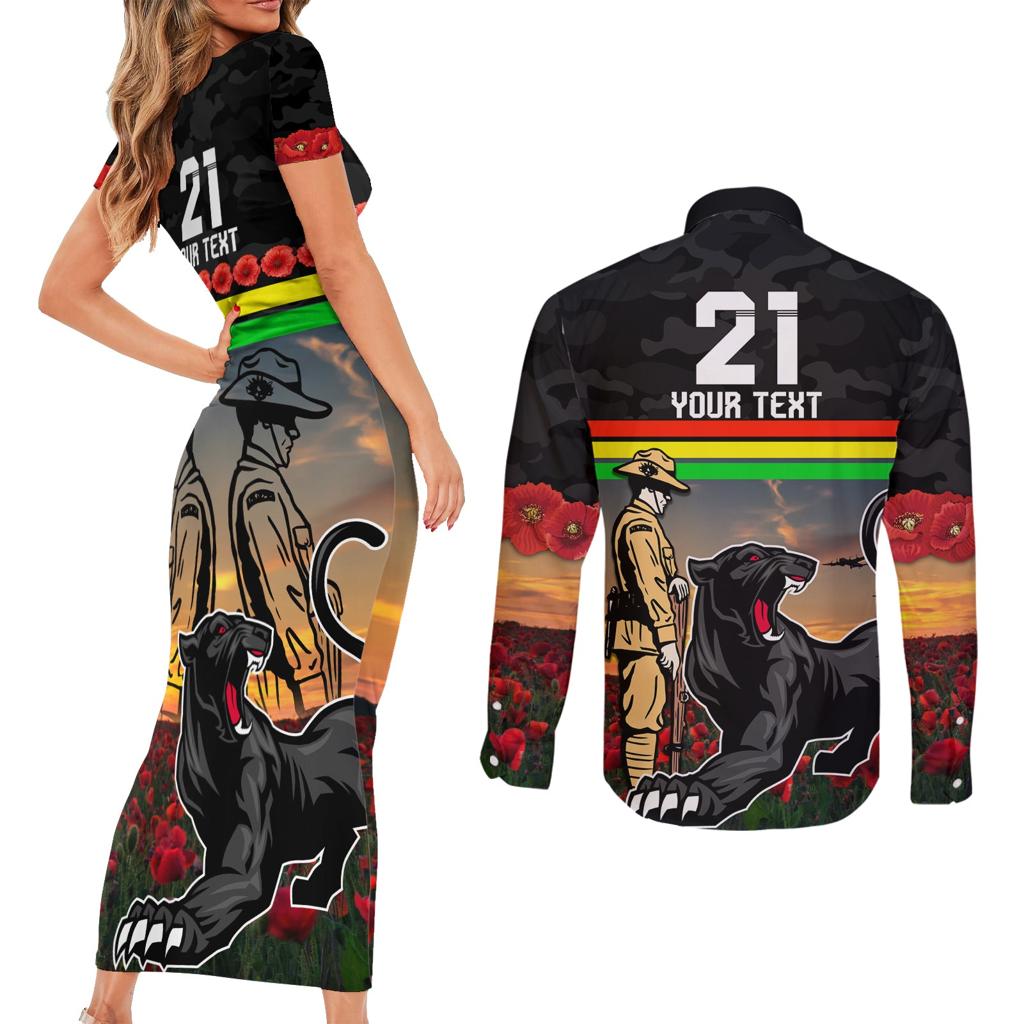 Custom Panthers Rugby ANZAC Day Couples Matching Short Sleeve Bodycon Dress and Long Sleeve Button Shirt Soldiers Poppy Field 2024