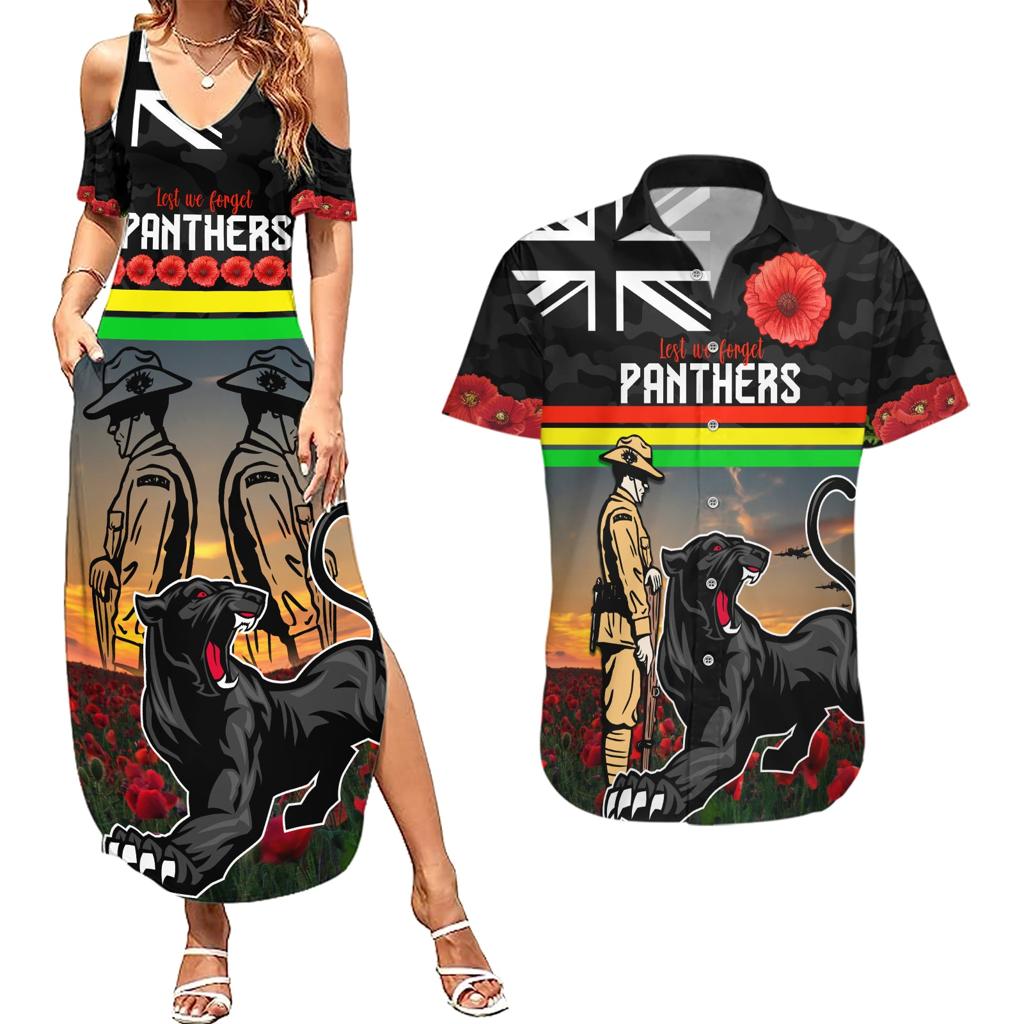 Custom Panthers Rugby ANZAC Day Couples Matching Summer Maxi Dress and Hawaiian Shirt Soldiers Poppy Field 2024