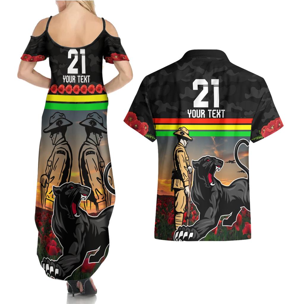 Custom Panthers Rugby ANZAC Day Couples Matching Summer Maxi Dress and Hawaiian Shirt Soldiers Poppy Field 2024