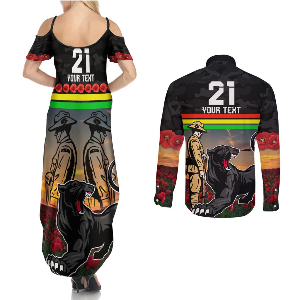 Custom Panthers Rugby ANZAC Day Couples Matching Summer Maxi Dress and Long Sleeve Button Shirt Soldiers Poppy Field 2024