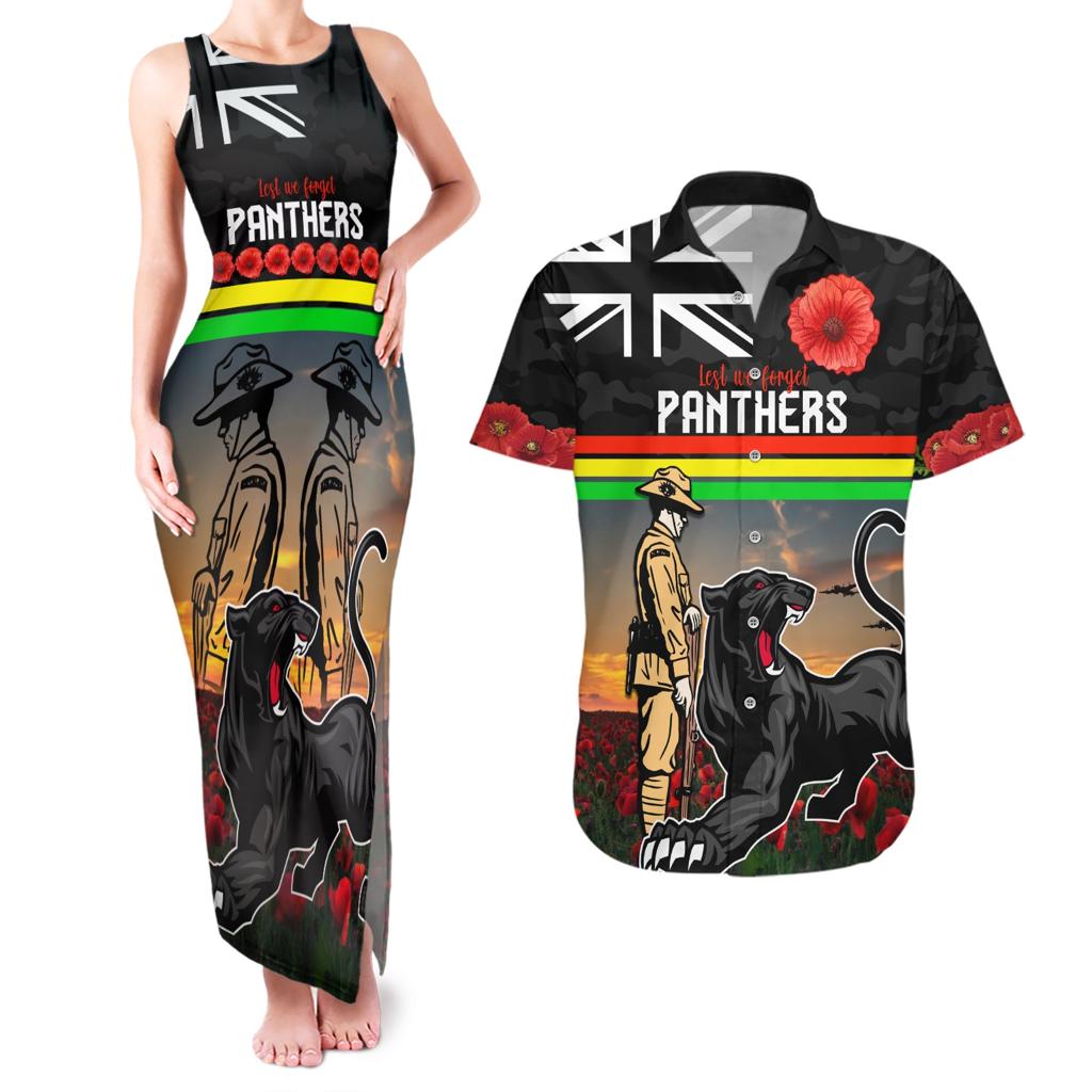 Custom Panthers Rugby ANZAC Day Couples Matching Tank Maxi Dress and Hawaiian Shirt Soldiers Poppy Field 2024