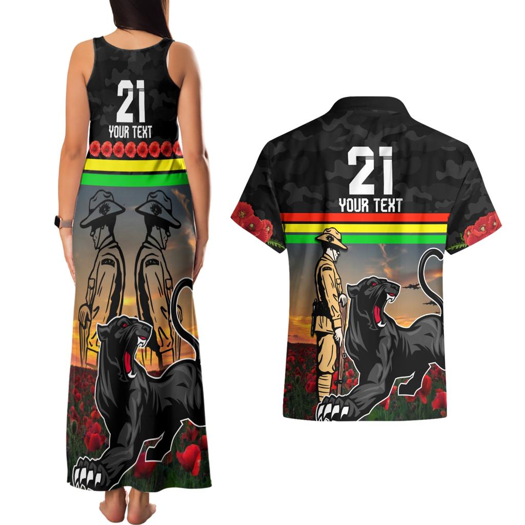 Custom Panthers Rugby ANZAC Day Couples Matching Tank Maxi Dress and Hawaiian Shirt Soldiers Poppy Field 2024