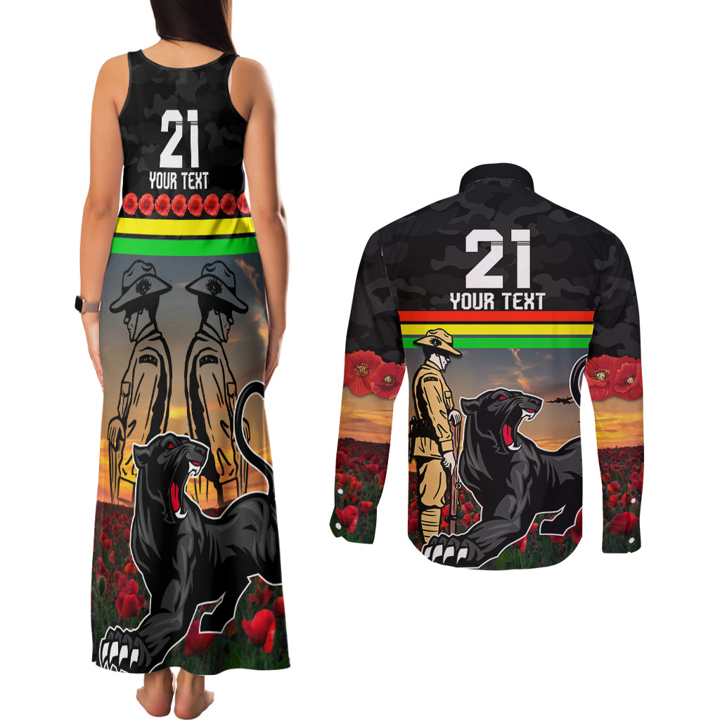 Custom Panthers Rugby ANZAC Day Couples Matching Tank Maxi Dress and Long Sleeve Button Shirt Soldiers Poppy Field 2024