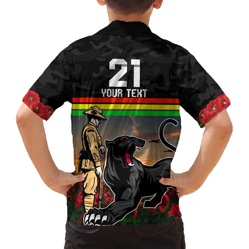 Custom Panthers Rugby ANZAC Day Family Matching Long Sleeve Bodycon Dress and Hawaiian Shirt Soldiers Poppy Field 2024