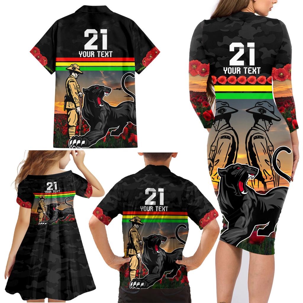 Custom Panthers Rugby ANZAC Day Family Matching Long Sleeve Bodycon Dress and Hawaiian Shirt Soldiers Poppy Field 2024