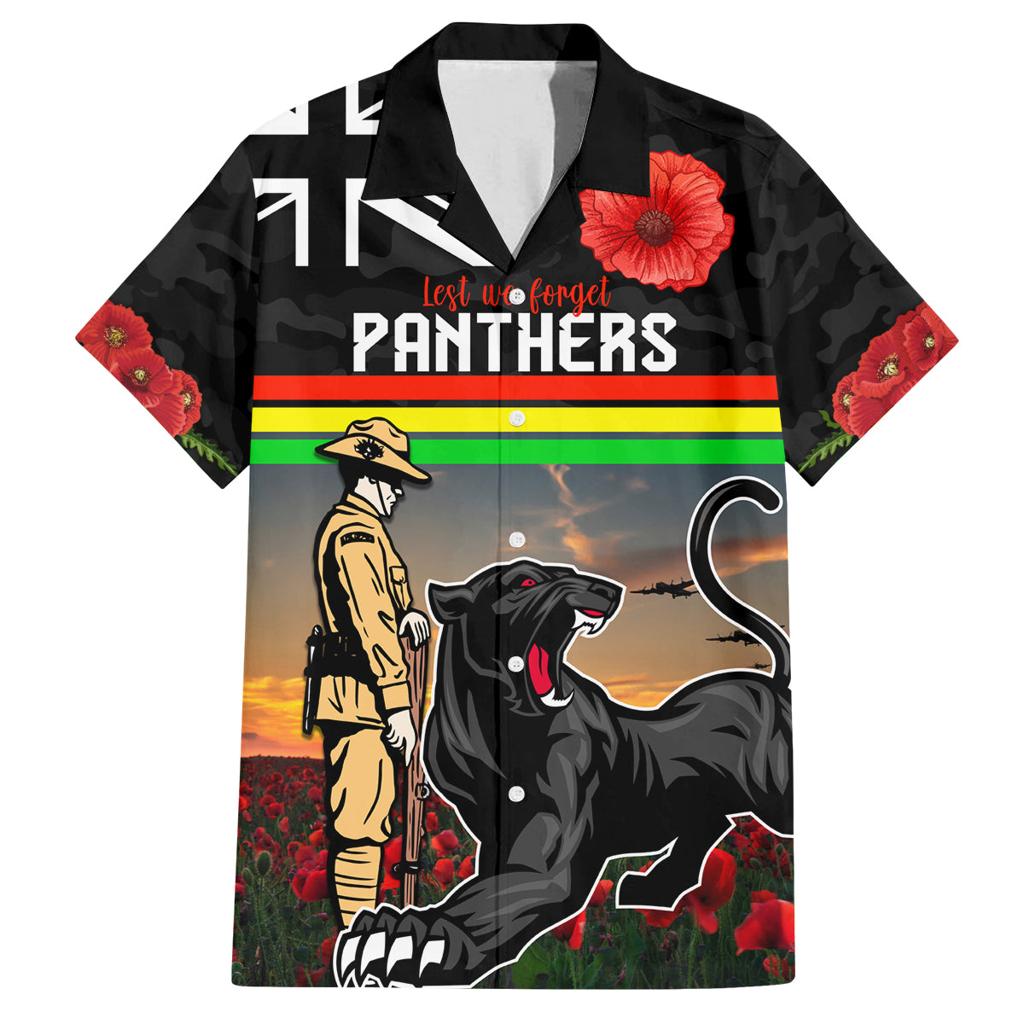 Custom Panthers Rugby ANZAC Day Family Matching Long Sleeve Bodycon Dress and Hawaiian Shirt Soldiers Poppy Field 2024