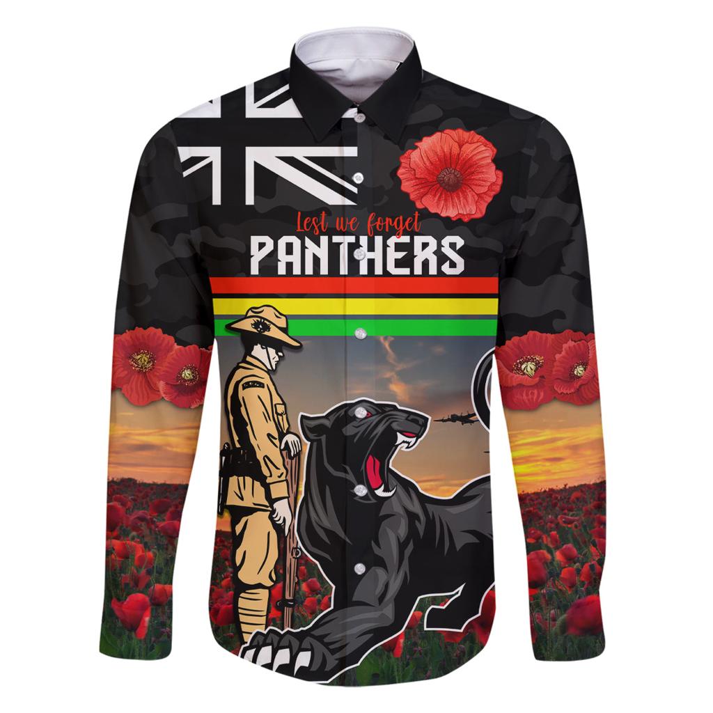 Custom Panthers Rugby ANZAC Day Family Matching Long Sleeve Bodycon Dress and Hawaiian Shirt Soldiers Poppy Field 2024