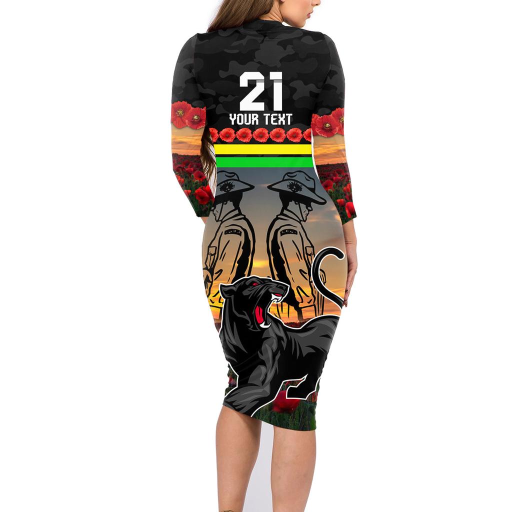 Custom Panthers Rugby ANZAC Day Family Matching Long Sleeve Bodycon Dress and Hawaiian Shirt Soldiers Poppy Field 2024