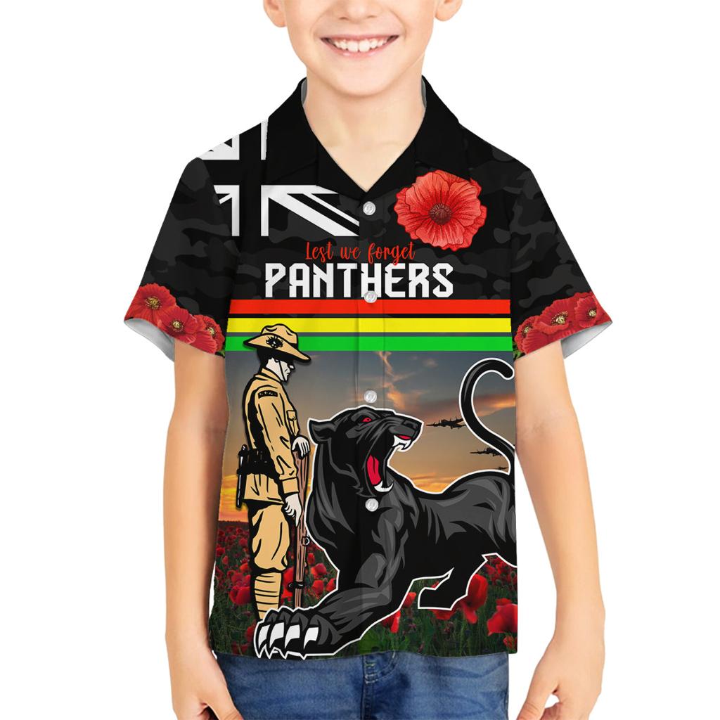 Custom Panthers Rugby ANZAC Day Family Matching Long Sleeve Bodycon Dress and Hawaiian Shirt Soldiers Poppy Field 2024