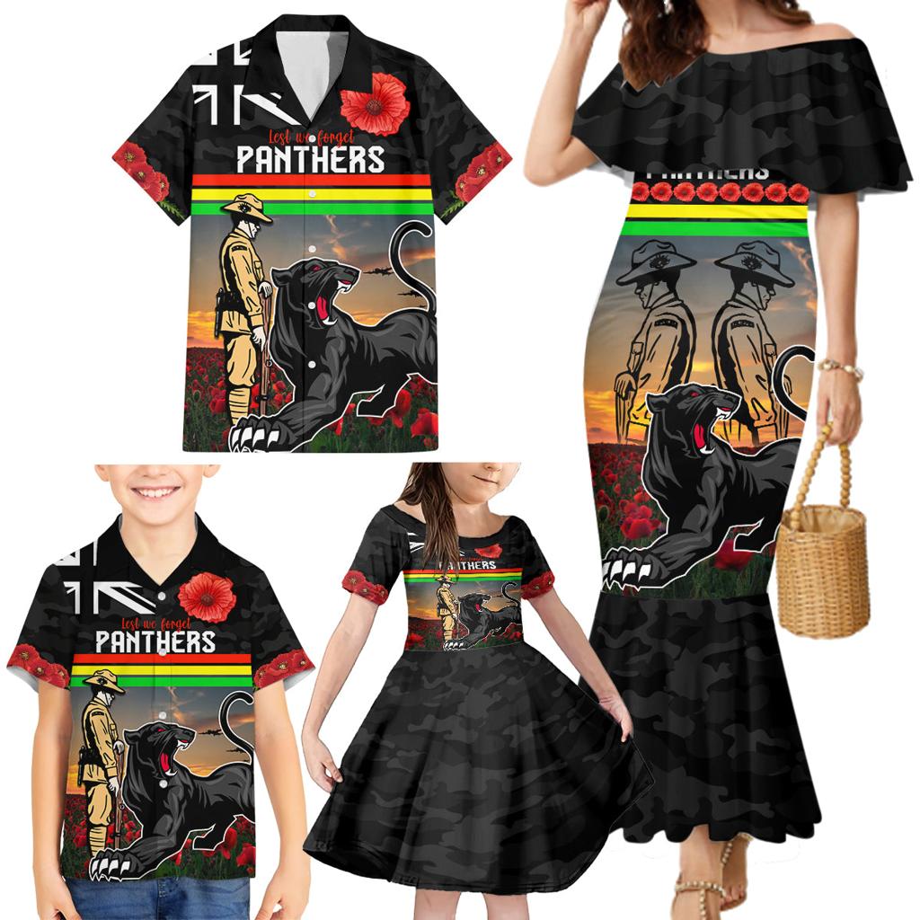 Custom Panthers Rugby ANZAC Day Family Matching Mermaid Dress and Hawaiian Shirt Soldiers Poppy Field 2024