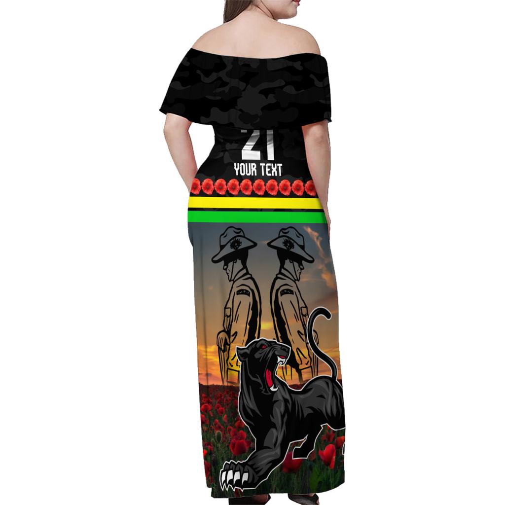 Custom Panthers Rugby ANZAC Day Family Matching Off Shoulder Maxi Dress and Hawaiian Shirt Soldiers Poppy Field 2024